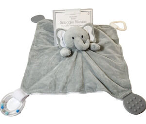 Modern Baby Elephant Lovey Snuggle Blankie Boy Gray Plush Teethers 12x12 Solid